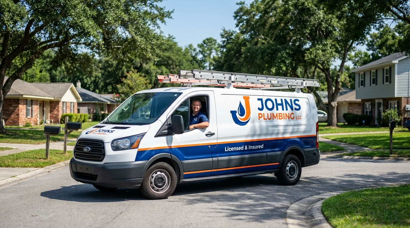 Johns Plumbing LLC service van in Camden, TN